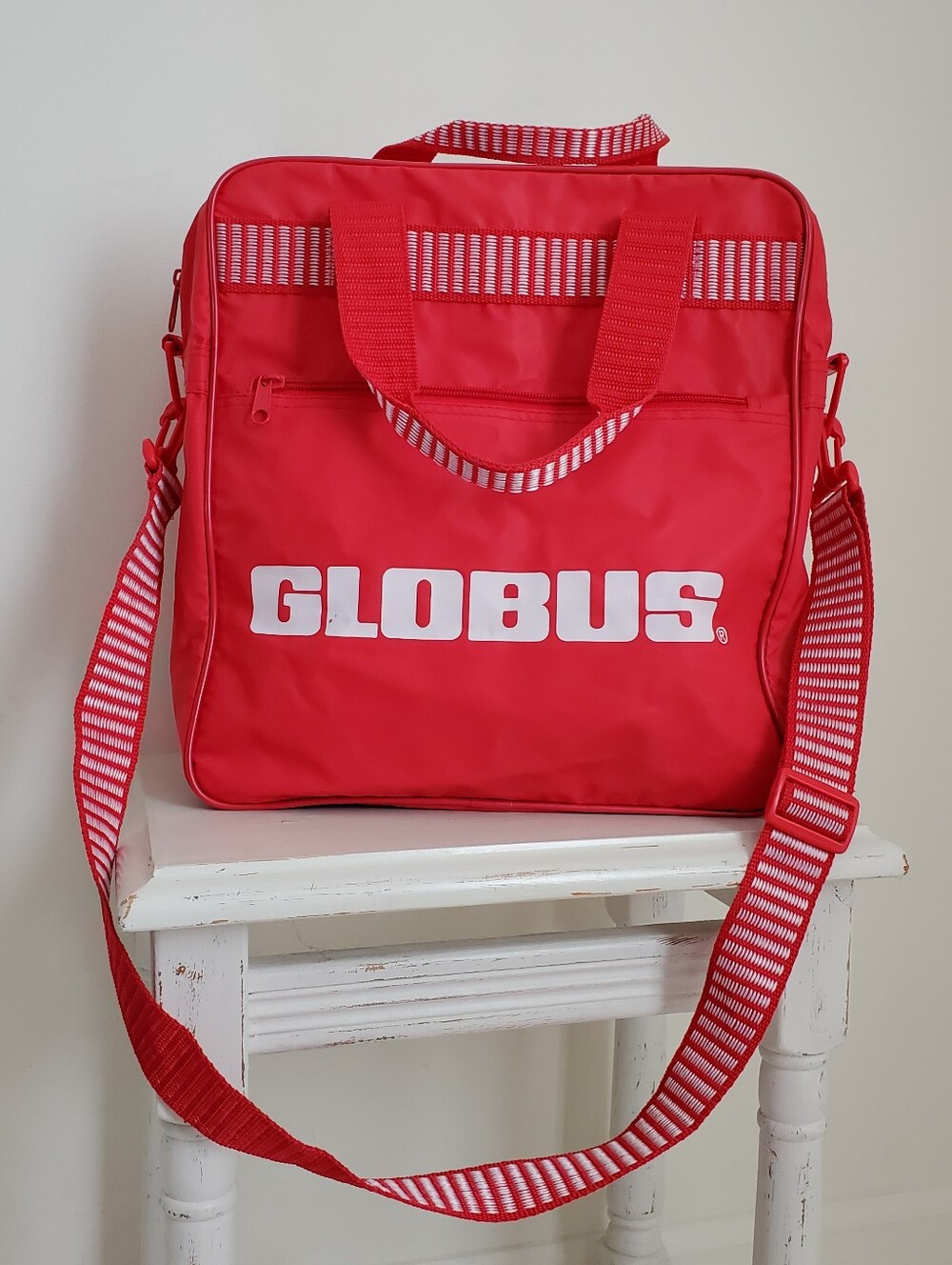 Red Globus Vinyl Weekender Bag Carry On with Removable Crossbody Strap
